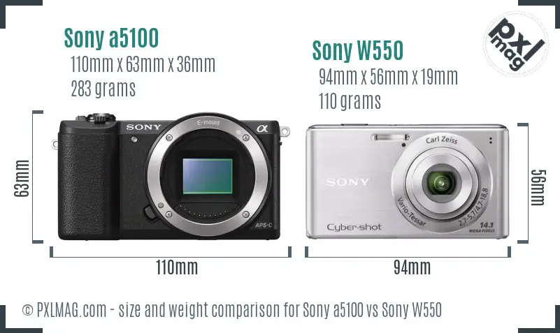 Sony a5100 vs Sony W550 size comparison