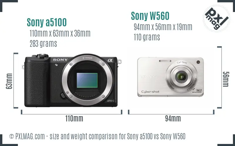 Sony a5100 vs Sony W560 size comparison