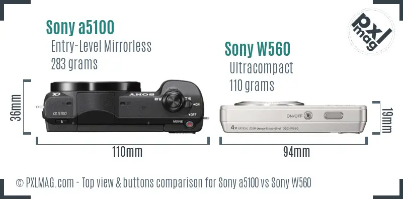 Sony a5100 vs Sony W560 top view buttons comparison