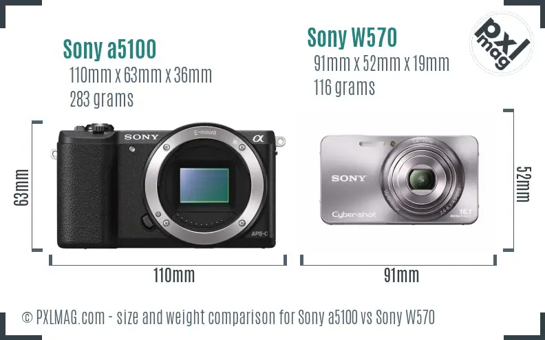 Sony a5100 vs Sony W570 size comparison