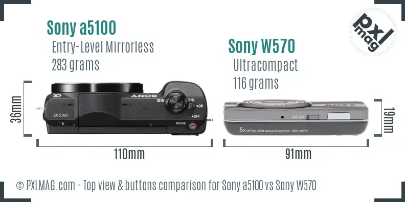 Sony a5100 vs Sony W570 top view buttons comparison