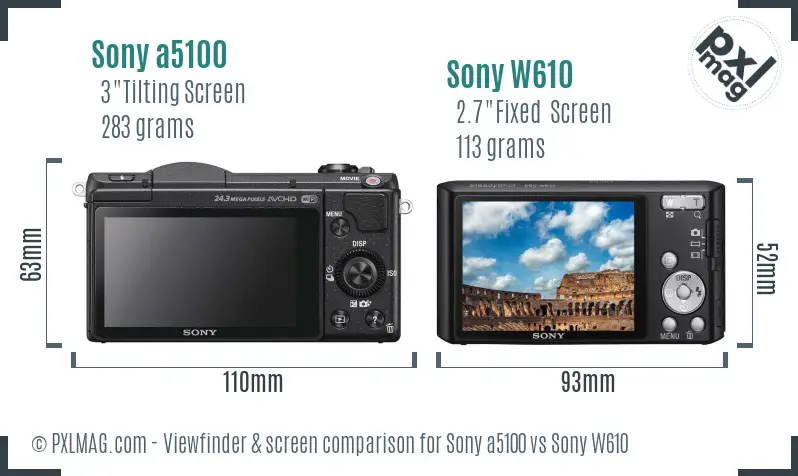 Sony a5100 vs Sony W610 Screen and Viewfinder comparison