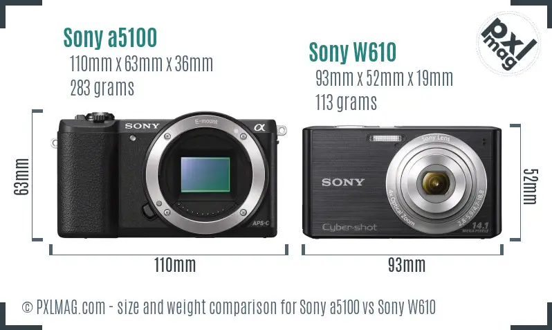 Sony a5100 vs Sony W610 size comparison