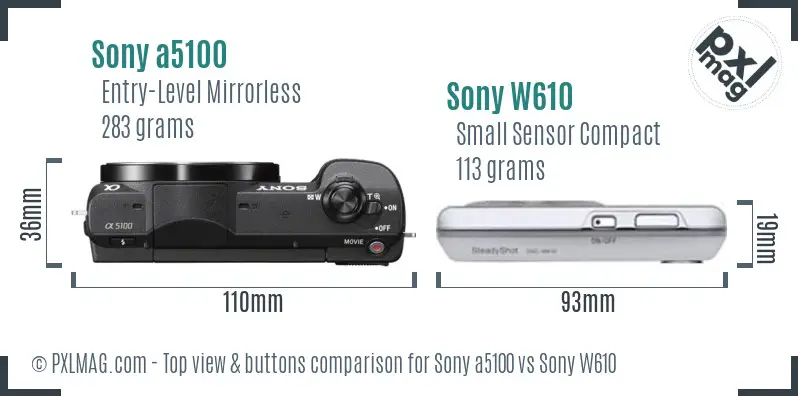 Sony a5100 vs Sony W610 top view buttons comparison