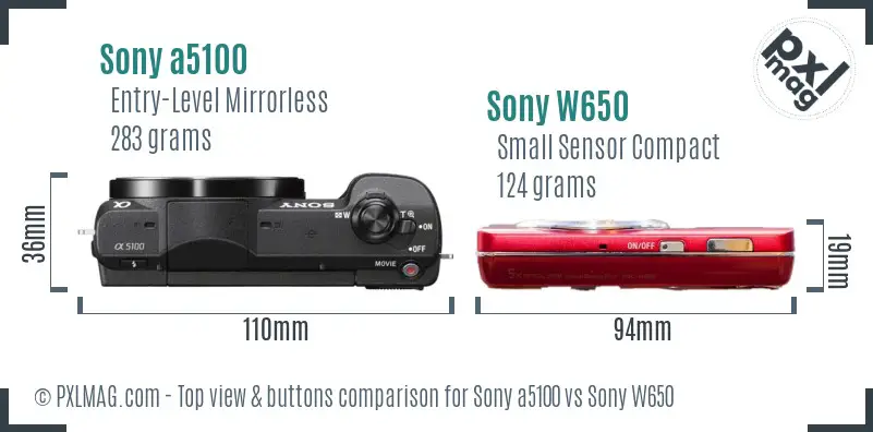 Sony a5100 vs Sony W650 top view buttons comparison