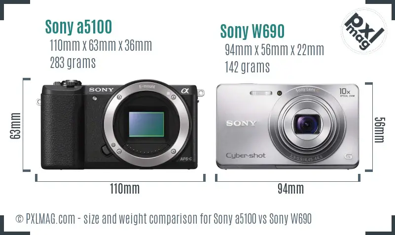 Sony a5100 vs Sony W690 size comparison