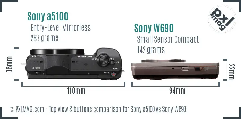 Sony a5100 vs Sony W690 top view buttons comparison