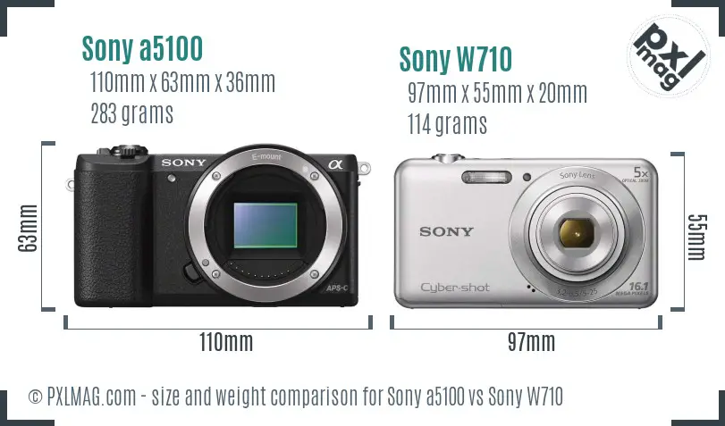 Sony a5100 vs Sony W710 size comparison