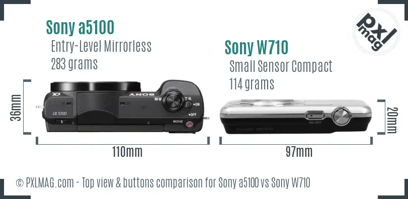 Sony a5100 vs Sony W710 top view buttons comparison