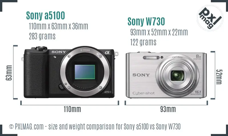Sony a5100 vs Sony W730 size comparison Sony a5100 vs Sony W730 size comparison