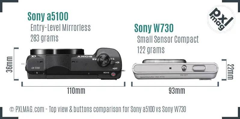 Sony a5100 vs Sony W730 top view buttons comparison Sony a5100 vs Sony W730 top view buttons comparison
