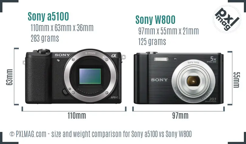 Sony a5100 vs Sony W800 size comparison