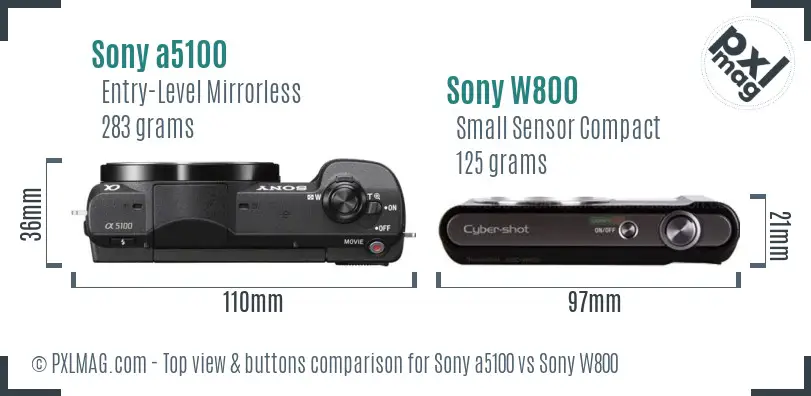 Sony a5100 vs Sony W800 top view buttons comparison