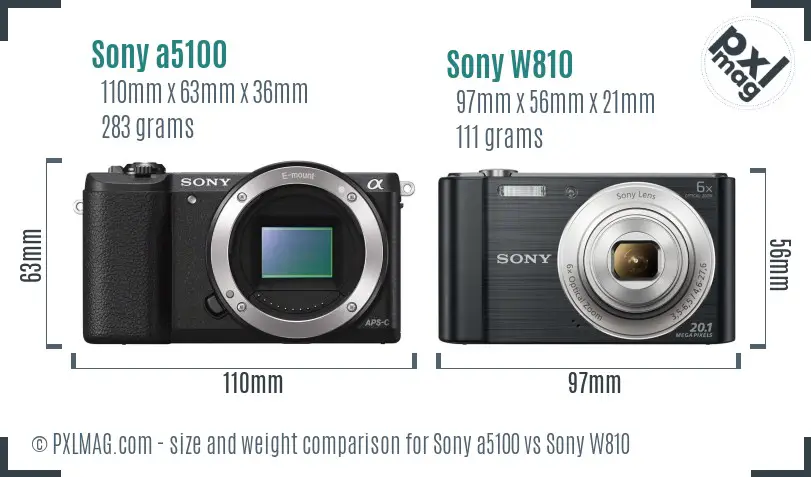 Sony a5100 vs Sony W810 size comparison