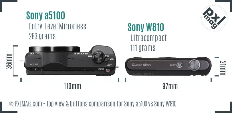 Sony a5100 vs Sony W810 top view buttons comparison