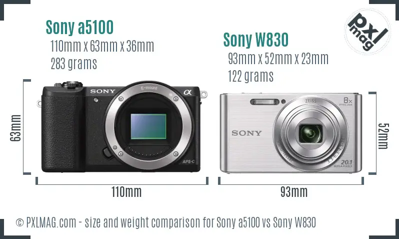 Sony a5100 vs Sony W830 size comparison