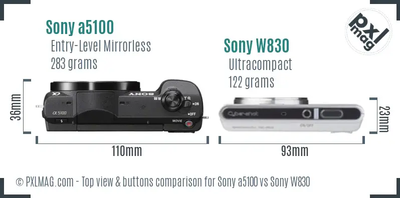 Sony a5100 vs Sony W830 top view buttons comparison