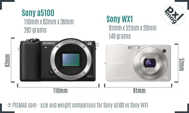 Sony a5100 vs Sony WX1 size comparison