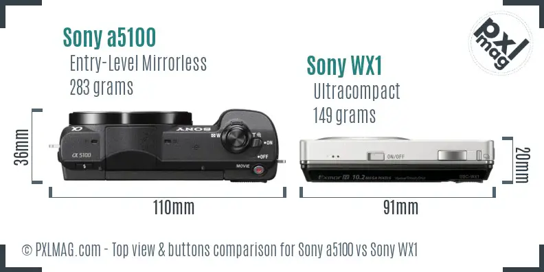 Sony a5100 vs Sony WX1 top view buttons comparison