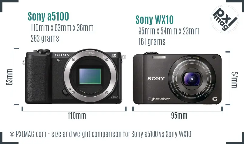 Sony a5100 vs Sony WX10 size comparison