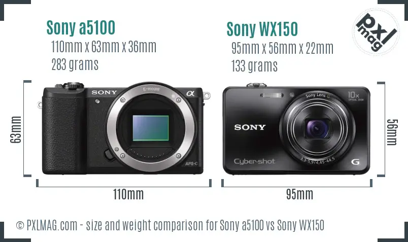 Sony a5100 vs Sony WX150 size comparison Sony a5100 vs Sony WX150 size comparison