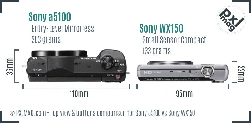 Sony a5100 vs Sony WX150 top view buttons comparison Sony a5100 vs Sony WX150 top view buttons comparison