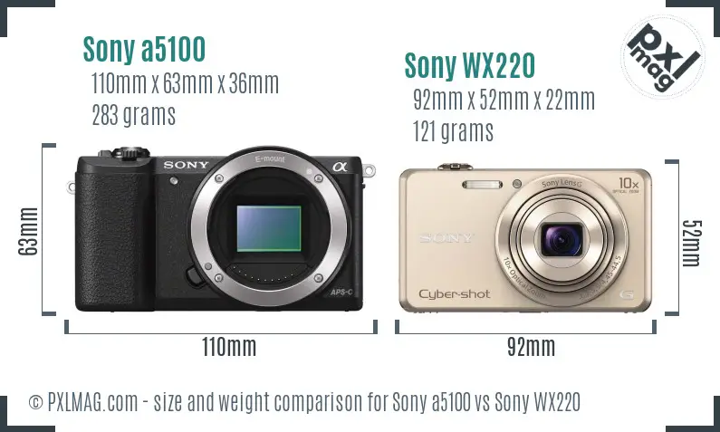 Sony a5100 vs Sony WX220 size comparison