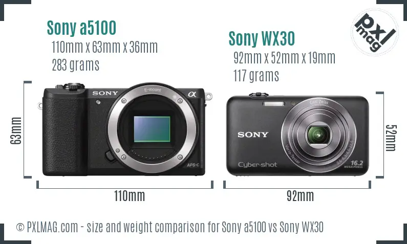 Sony a5100 vs Sony WX30 size comparison