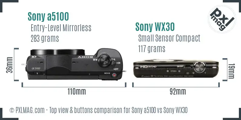 Sony a5100 vs Sony WX30 top view buttons comparison