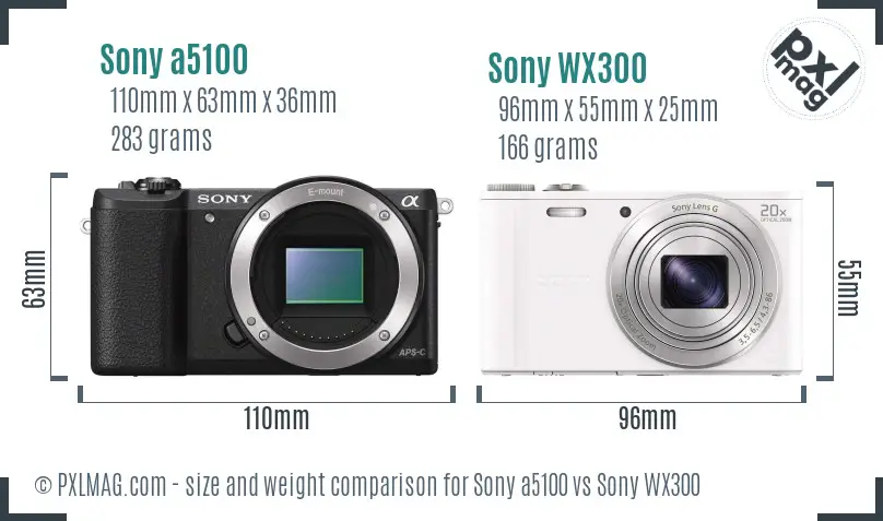 Sony a5100 vs Sony WX300 size comparison