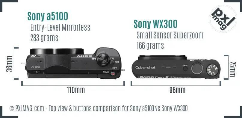 Sony a5100 vs Sony WX300 top view buttons comparison