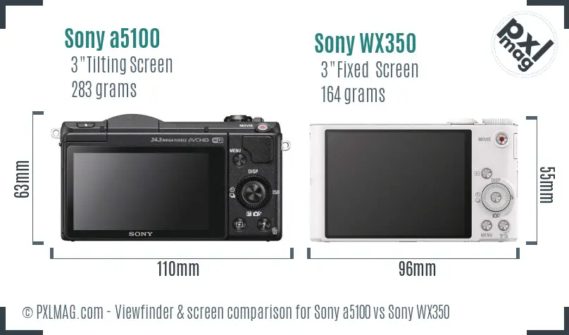 Sony a5100 vs Sony WX350 Screen and Viewfinder comparison