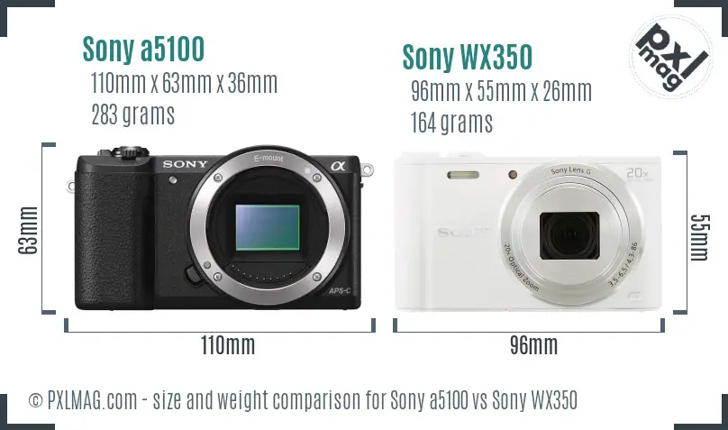 Sony a5100 vs Sony WX350 size comparison