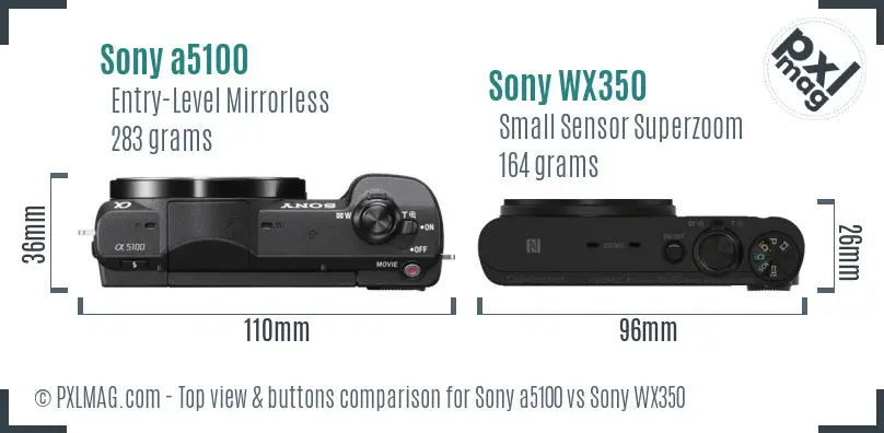 Sony a5100 vs Sony WX350 top view buttons comparison