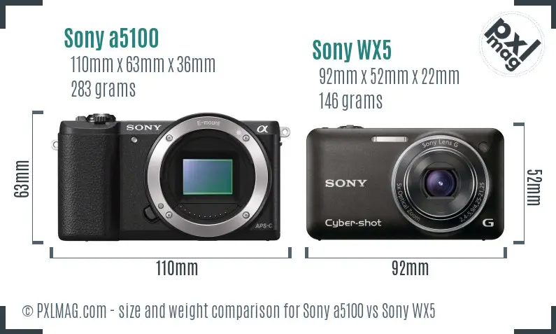 Sony a5100 vs Sony WX5 size comparison