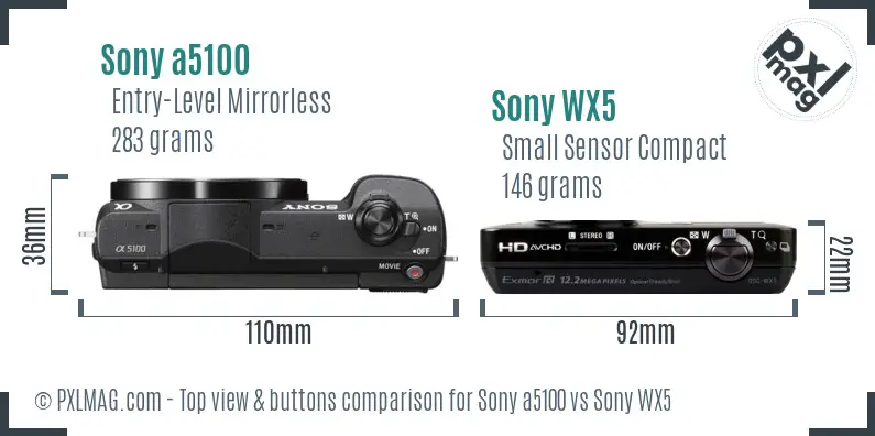 Sony a5100 vs Sony WX5 top view buttons comparison