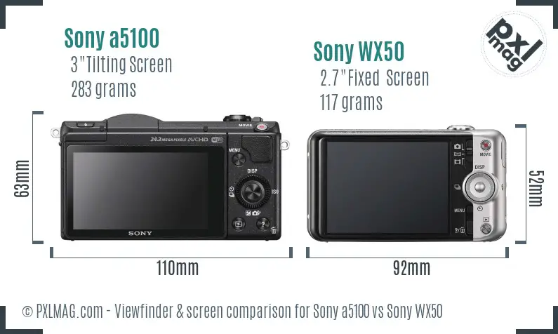 Sony a5100 vs Sony WX50 Screen and Viewfinder comparison