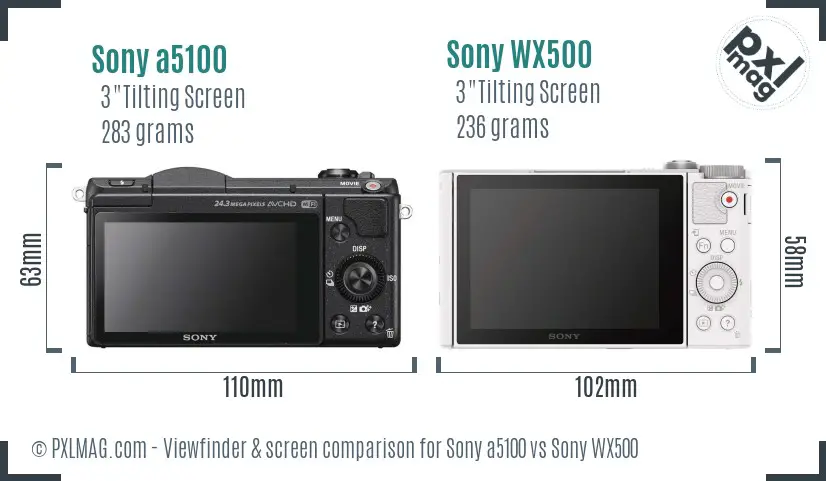 Sony a5100 vs Sony WX500 Screen and Viewfinder comparison