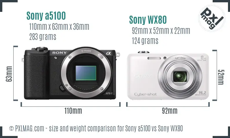 Sony a5100 vs Sony WX80 size comparison