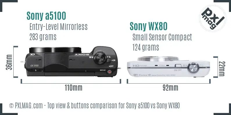 Sony a5100 vs Sony WX80 top view buttons comparison