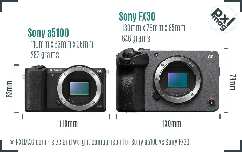 Sony a5100 vs Sony FX30 size comparison Sony a5100 vs Sony FX30 size comparison