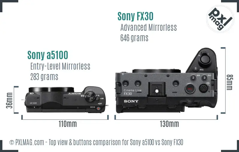Sony a5100 vs Sony FX30 top view buttons comparison Sony a5100 vs Sony FX30 top view buttons comparison