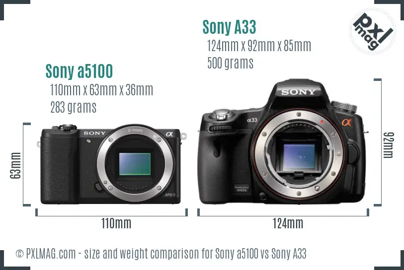 Sony a5100 vs Sony A33 size comparison