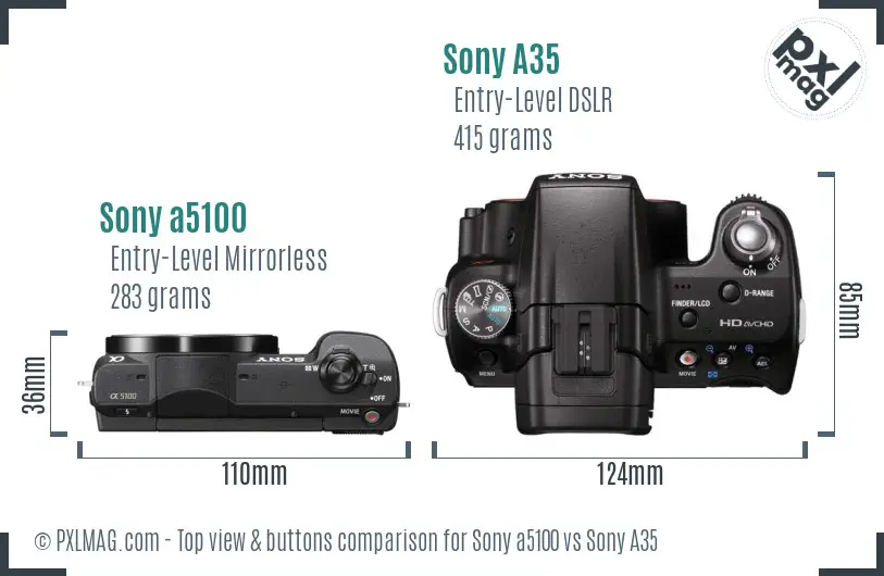 Sony a5100 vs Sony A35 top view buttons comparison