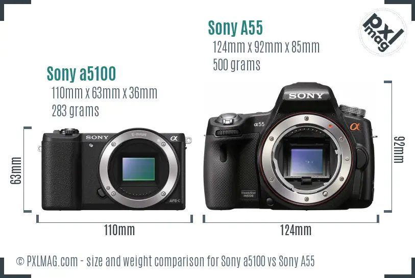 Sony a5100 vs Sony A55 size comparison Sony a5100 vs Sony A55 size comparison