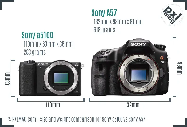 Sony a5100 vs Sony A57 size comparison