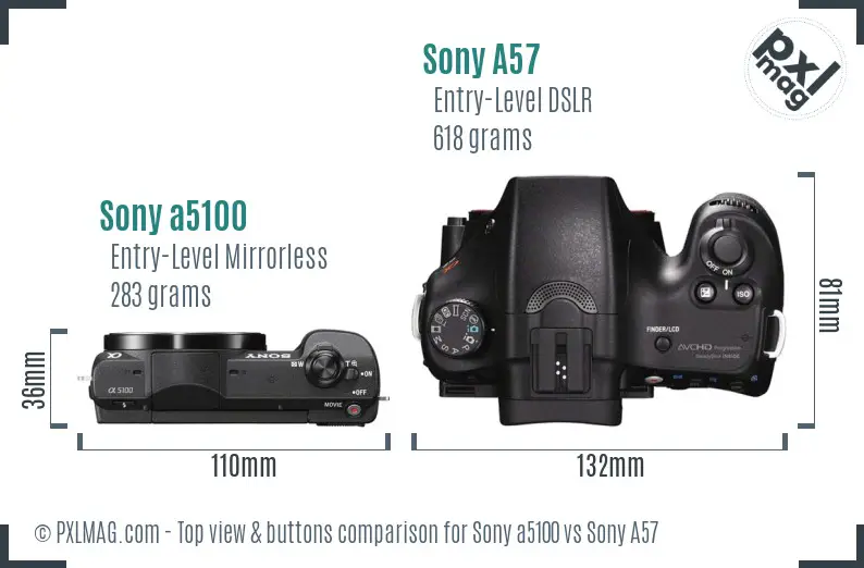 Sony a5100 vs Sony A57 top view buttons comparison