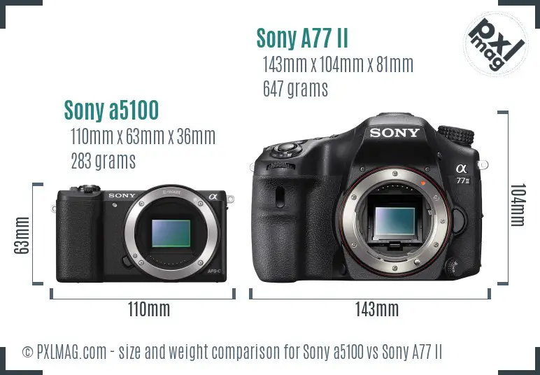 Sony a5100 vs Sony A77 II size comparison