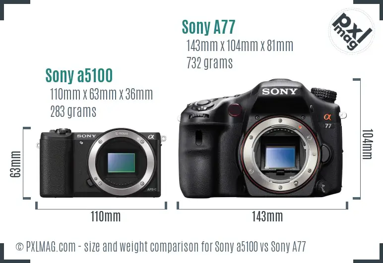 Sony a5100 vs Sony A77 size comparison Sony a5100 vs Sony A77 size comparison