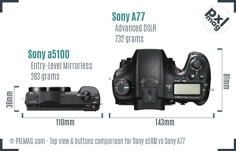 Sony a5100 vs Sony A77 top view buttons comparison Sony a5100 vs Sony A77 top view buttons comparison